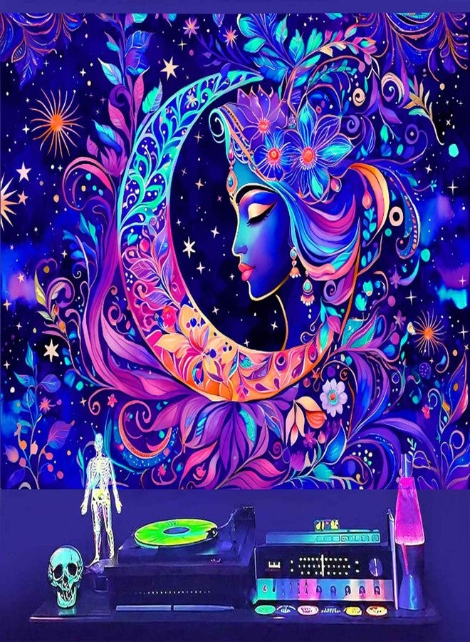 TUGCAY Blacklight Moon and Star Tapestry, UV Reactive Mandala Sun Tapestry Starry Night Tapestries Wall Hanging for Bedroom Dorm Decor(51.2 x 59.1 Inches) - Image 2